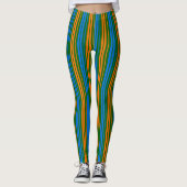 Leggings Dessin à rayures verticales vert orange bleu (Devant)