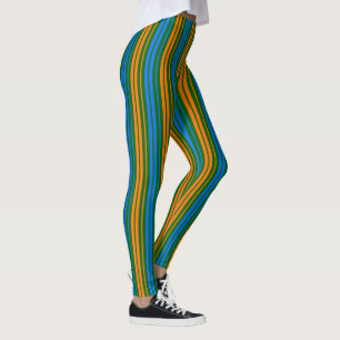 Leggings Dessin à rayures verticales vert orange bleu