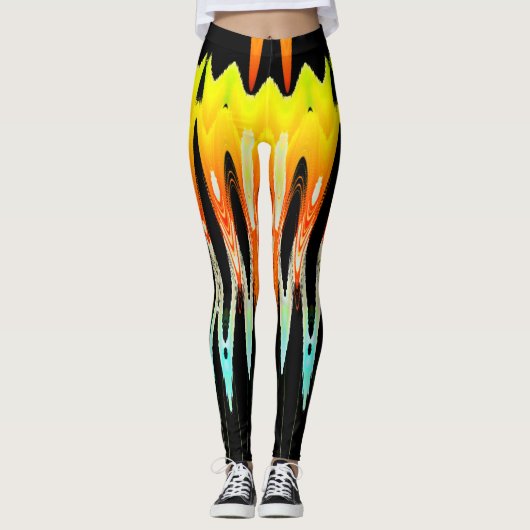 Leggings dessin abstrait en tulipe jaune par Tron2021. (Devant)