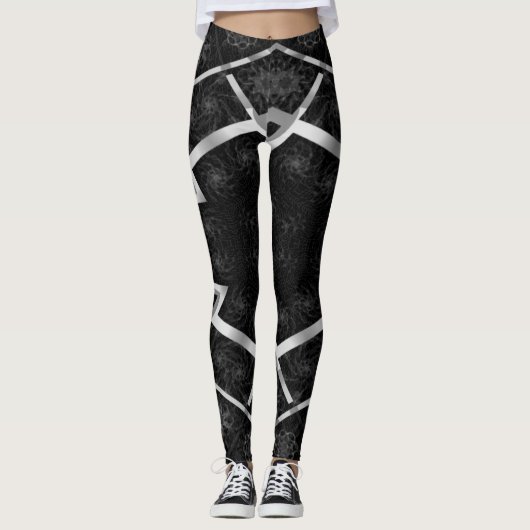 Leggings Dessin abstrait MODERNE en mosaïque gris-noir (Devant)