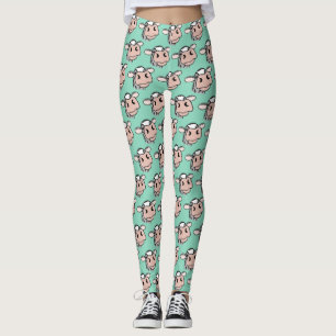 Leggings dessin animé vache noir blanc rose baiser gris ani