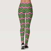 Leggings Dessin chevron zigzag vert rose (Dos)