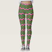 Leggings Dessin chevron zigzag vert rose (Devant)
