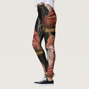 Leggings Dessin d'art d'animal de Fox rouge