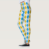 Leggings Dessin de diamant Argyle bleu jaune blanc (Gauche)