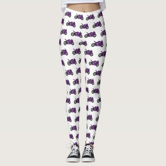 Leggings Dessin de moto de sport violet (Devant)