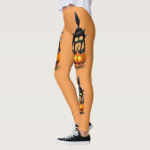 Leggings Dessin d'Halloween au chat effrayé sur Citrouille (Gauche)