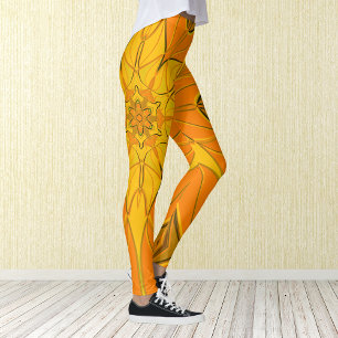 Leggings Dessin Mandala Fleur Jaune