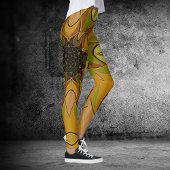 Leggings Dessin Mandala Fleur Jaune et Vert