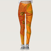 Leggings Dessin Mandala Fleur orange et rouge (Devant)