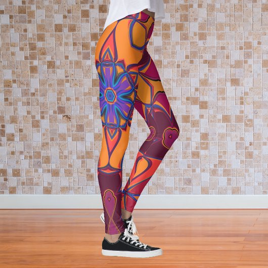 Leggings Dessin Mandala Fleur orange violet et bleu