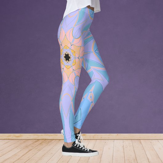 Leggings Dessin Mandala Flower bleu et jaune