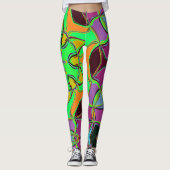 Leggings Dessin Mandala Flower vert orange et violet (Devant)