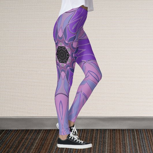Leggings Dessin Mandala Flower violet rose et bleu