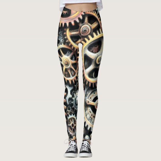 Leggings Dessin pastel de Cogs Gears Steampunk (Devant)