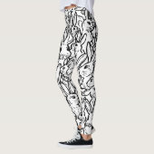 Leggings Dessins de ligne lapin noir et blanc minimal (Gauche)