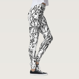 Leggings Dessins de ligne lapin noir et blanc minimal