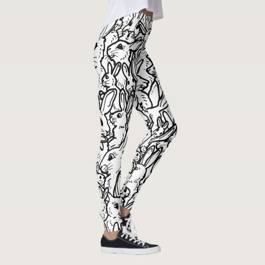 Leggings Dessins de ligne lapin noir et blanc minimal (Droite)