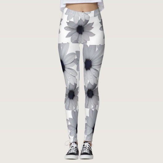 Leggings deux fleurs blanches (Devant)