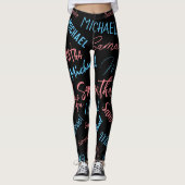 Leggings Deux noms couples motif monogramme bleu rose clair (Devant)
