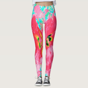 Leggings Deux Rosy Red Coral Plum Crazy Hibiscus sur Aqua