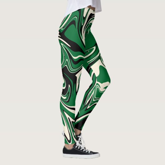 Leggings Déversement - vert, crème et noir (Droite)
