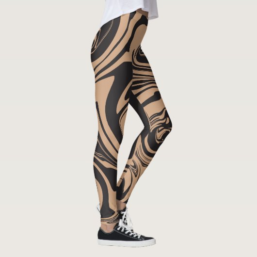 Leggings Déverser dans Tan et Noir rétro, tourbillon de mar (Droite)