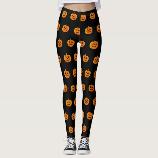 Leggings d'Halloween citrouille et noir (Devant)