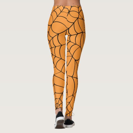 Leggings d'Halloween Orange et Black Spider Web (Dos)