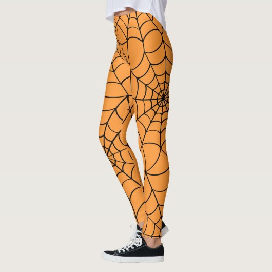Leggings d'Halloween Orange et Black Spider Web (Gauche)