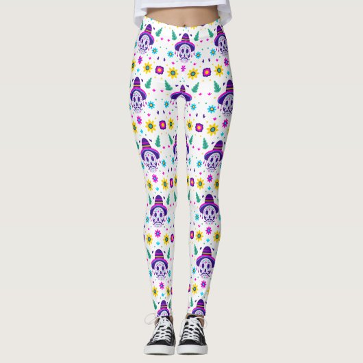 Leggings dia de los muertos crâne floral (Devant)