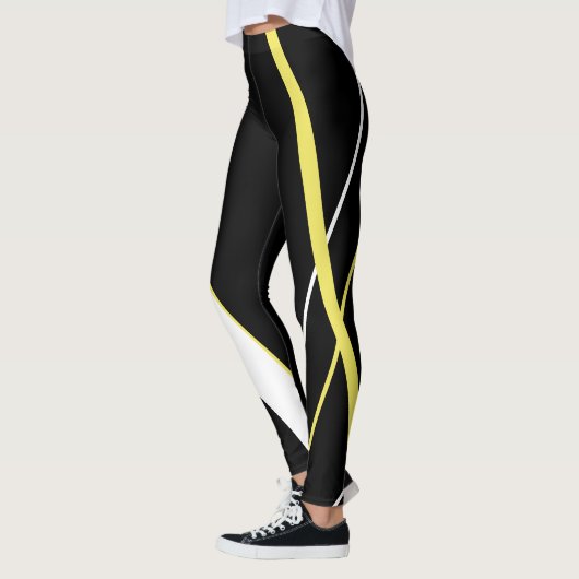 Leggings Diagonal Yellow Stripes Motif noir et blanc (Gauche)