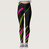 Leggings Diagonales en vert citron, rose et noir (Devant)