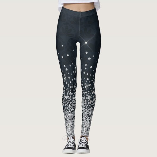 Leggings Diamant de Parties scintillant d'argent noir (Devant)