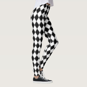 Leggings Diamant Noir et Blanc Motif Argyle