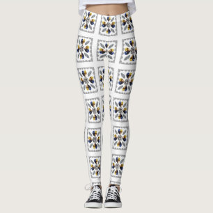 Leggings Diamant unique, Bleu Jaune en Coeur