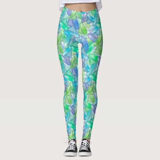 Leggings Diamants cristaux de violet bleu vert transparent (Devant)