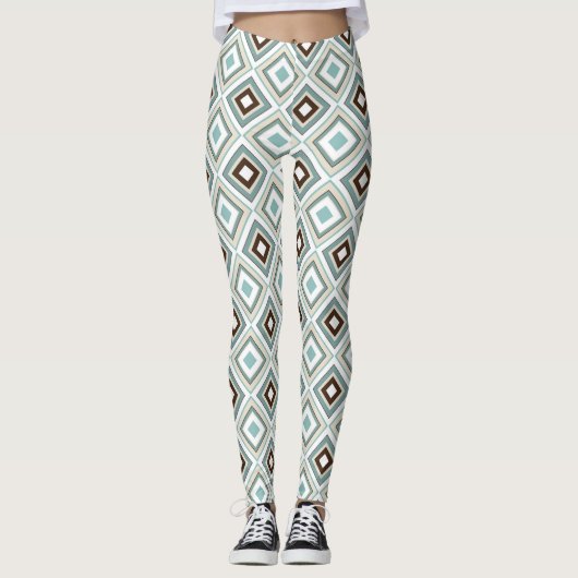 Leggings Diamants rétro Turquoise Brown (Devant)