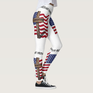 Leggings Dieu bénisse ma famille militaire avec la croix et
