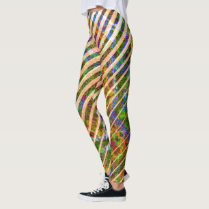 Leggings Différents rayures orange, lignes rayées colorées