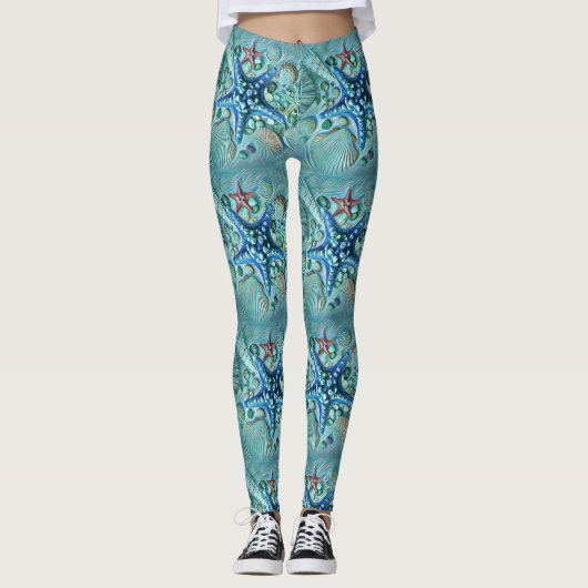 Leggings Différents types de coquillages tropicaux peinture (Devant)