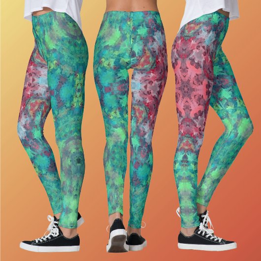 Leggings Digital Mandala rouge vert et bleu