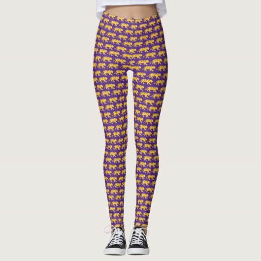 Leggings d'impression de tigre violet et or | Équi (Devant)