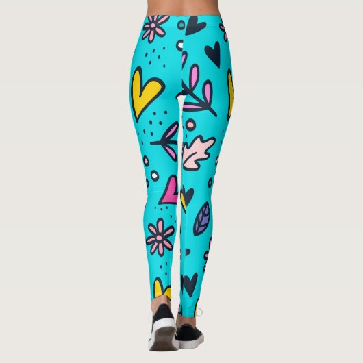 Leggings d'impression florale et cardiaque (Dos)