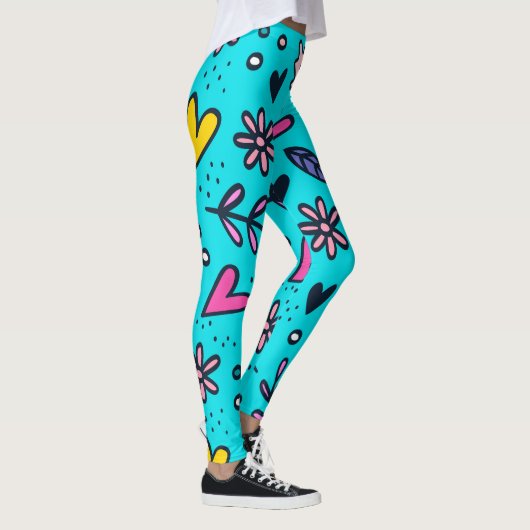 Leggings d'impression florale et cardiaque (Droite)