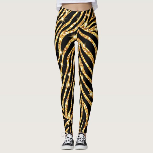Leggings d'impression Zebra noir et or (Devant)