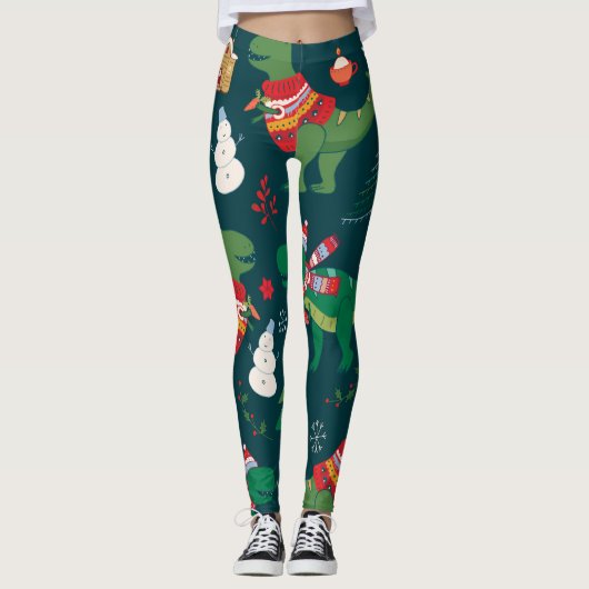 Leggings Dinosaur T-Rex : Nouvel An de Noël. (Devant)