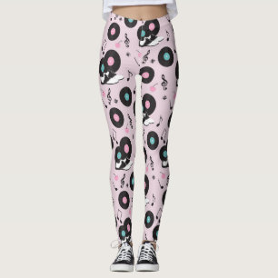 Leggings Disco Retro Pink Vinyl Records des années 80