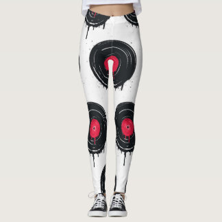 Leggings disques vinyliques fondus, motif artistique.