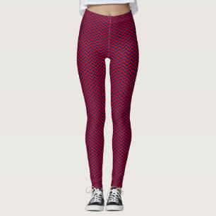 Leggings DIY fond rouge LG Chevron ZigZag rayure bleu marin